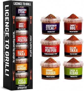 SPICE-N-TICE License to Grill BBQ Seasoning Gift Set - 6 Gourmet Spice Rubs for Grill, Air Fryer & Oven Cooking - 100% Natural - Salt & Sugar Free