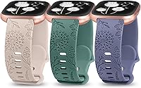 Vista 9 de Minyee Paquete de 3 correas grabadas florales compatibles con Fitbit Versa 2/Versa Lite, silicona suave, patrón de flor de diente de león, correa