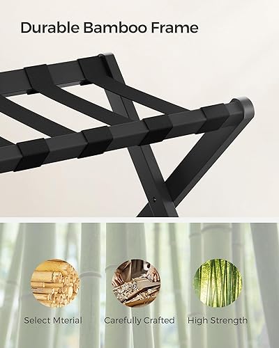 Miniatura 4 de SONGMICS Portaequipajes, soporte plegable para maleta con estante de almacenamiento, para habitación de invitados, hotel, dormitorio, resistente,