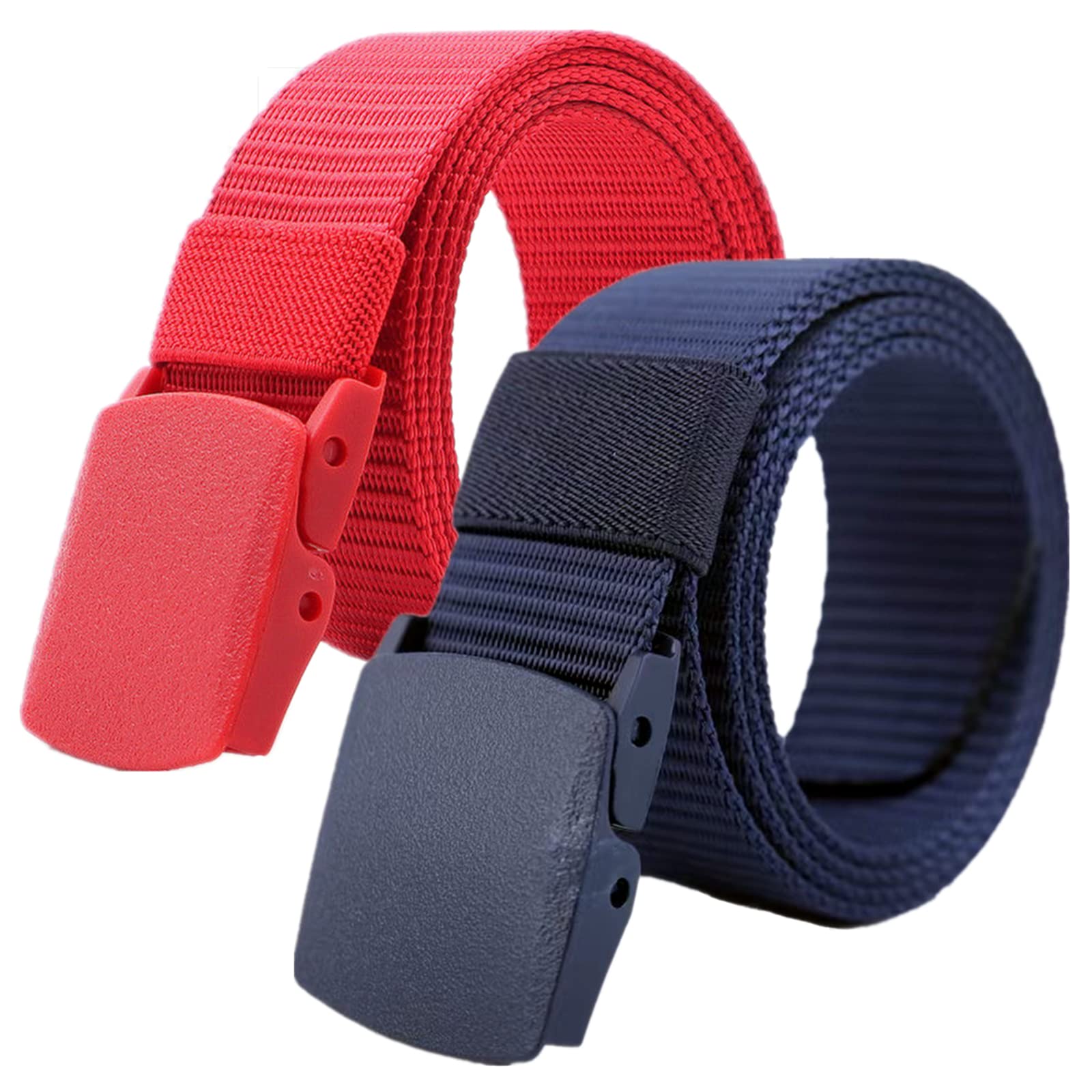 Tgdgfkias Unisex Red And Blue Work Belts For Men Nylon Belts, Men Women Nylon Webbing Belts With Plastic Buckle, 2 Pack(,Length 130Cm/51")