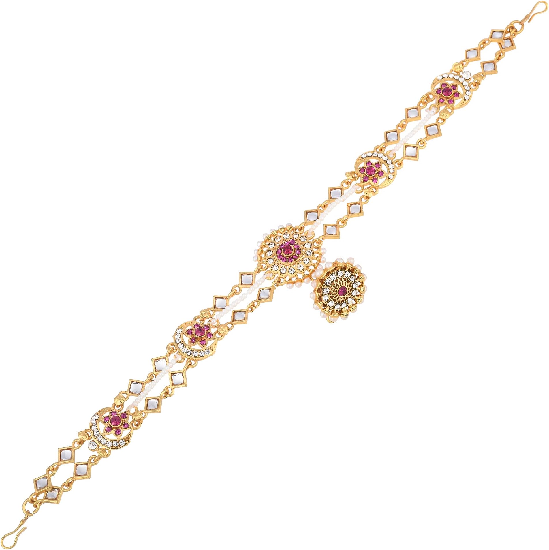 Sanjog Embellished Rajputi Rajasthani Borla sheeshphool/Marwadi Matha Patti For Women/Girls (Pink)