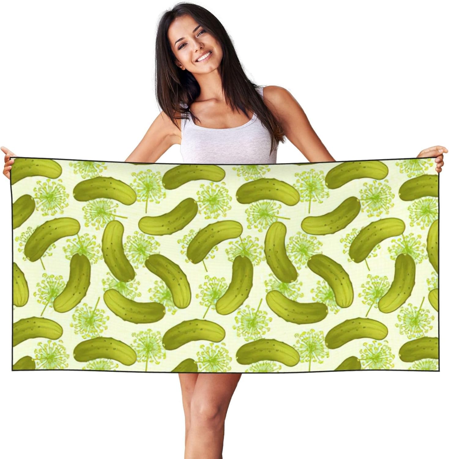 Peach Skin Velvet Quick Dry Lightweight Sushi Dill Pickles Print Beach Towel for Beach,Bath,Pool,Gym,Yoga