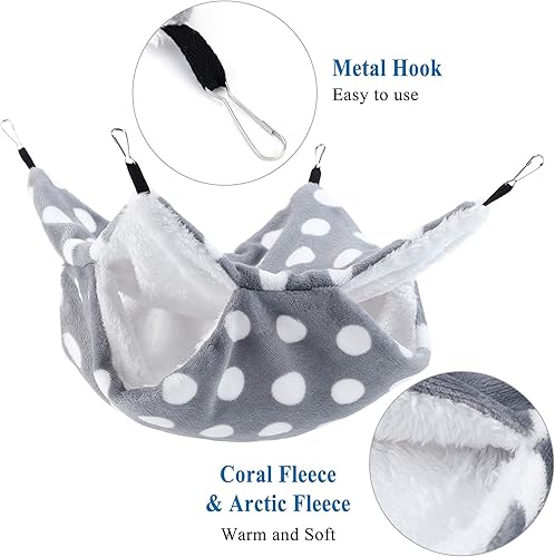 Miniatura 4 de Mogoko Juego de cama de hamaca y casa de ratas de vellón, cama colgante de 2 niveles y cueva de anidación para conejillos de indias, hámster, hurón,