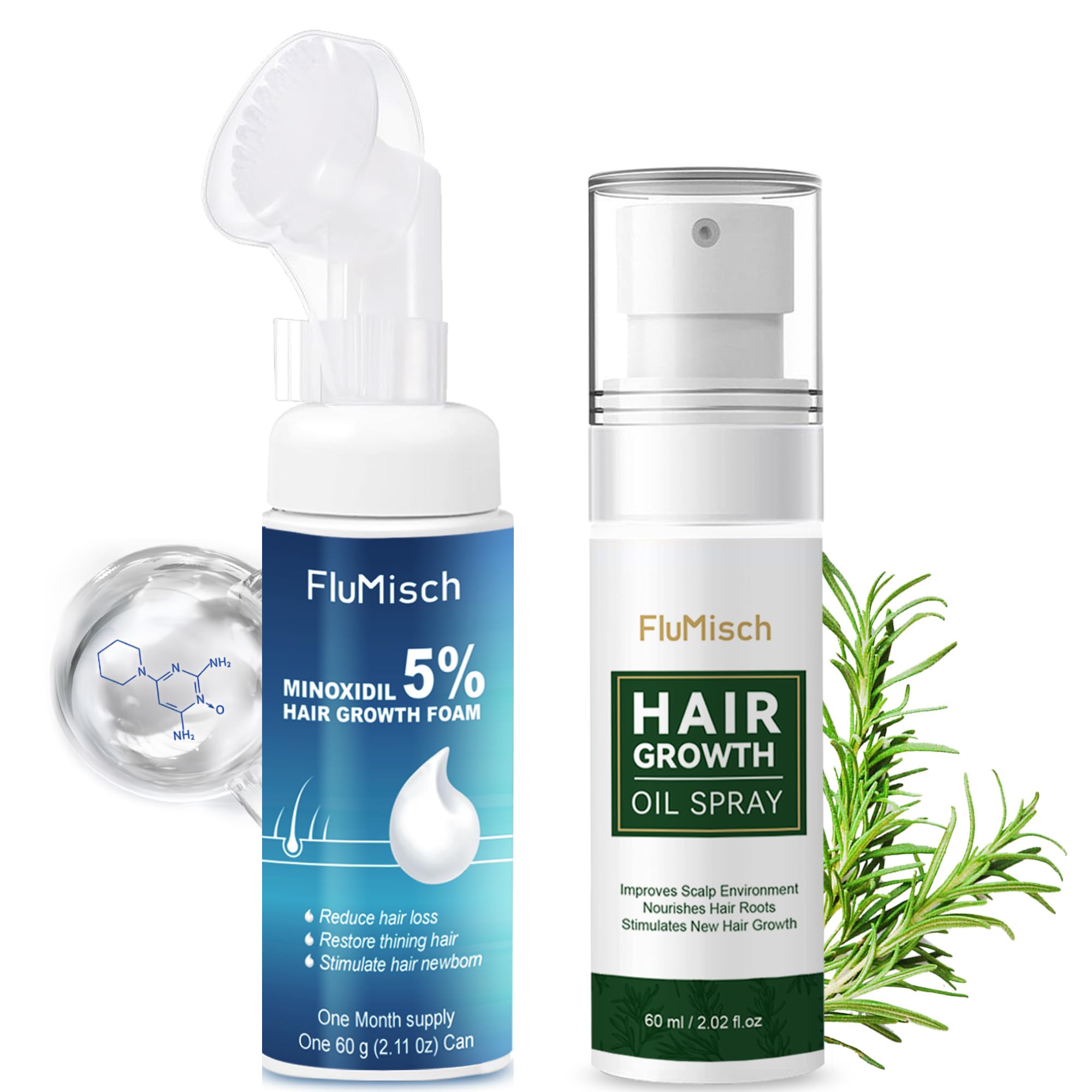 Hair Growth Set 5 Minoxidil Foam for Men Rosemary Oil Hair Growth Spray for Women Hair Loss Treatments