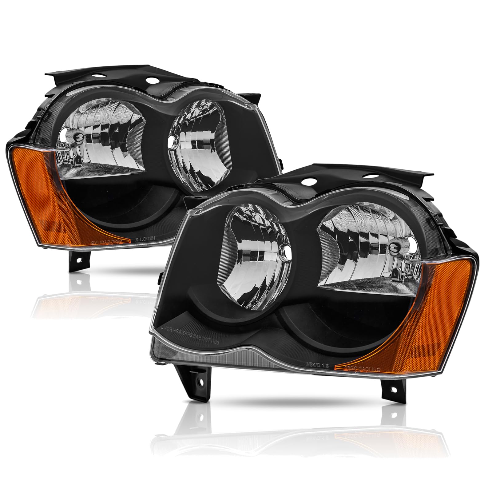 Headlights Assembly Compatible With 2008 2009 2010 Jeep Grand Cherokee Halogen Headlamp Pair Left Right,Black Housing