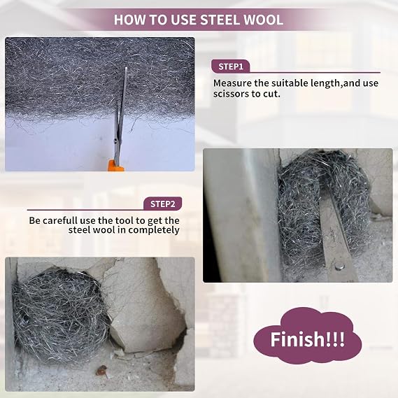 Steel Wool with Work Gloves, Hardware Cloth - 0000 Coarse Wire Wool Gaps Blocker, Hole DIY Fill Fabric Kit Can Stop Rats, Insect, Pest (3m/Roll) x 2 (2 pcs)