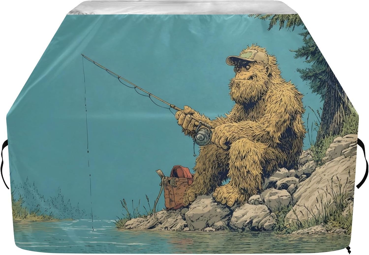 Sasquatch Funny Fishing Grill Cover Weather-Resistant 45x65x25in
