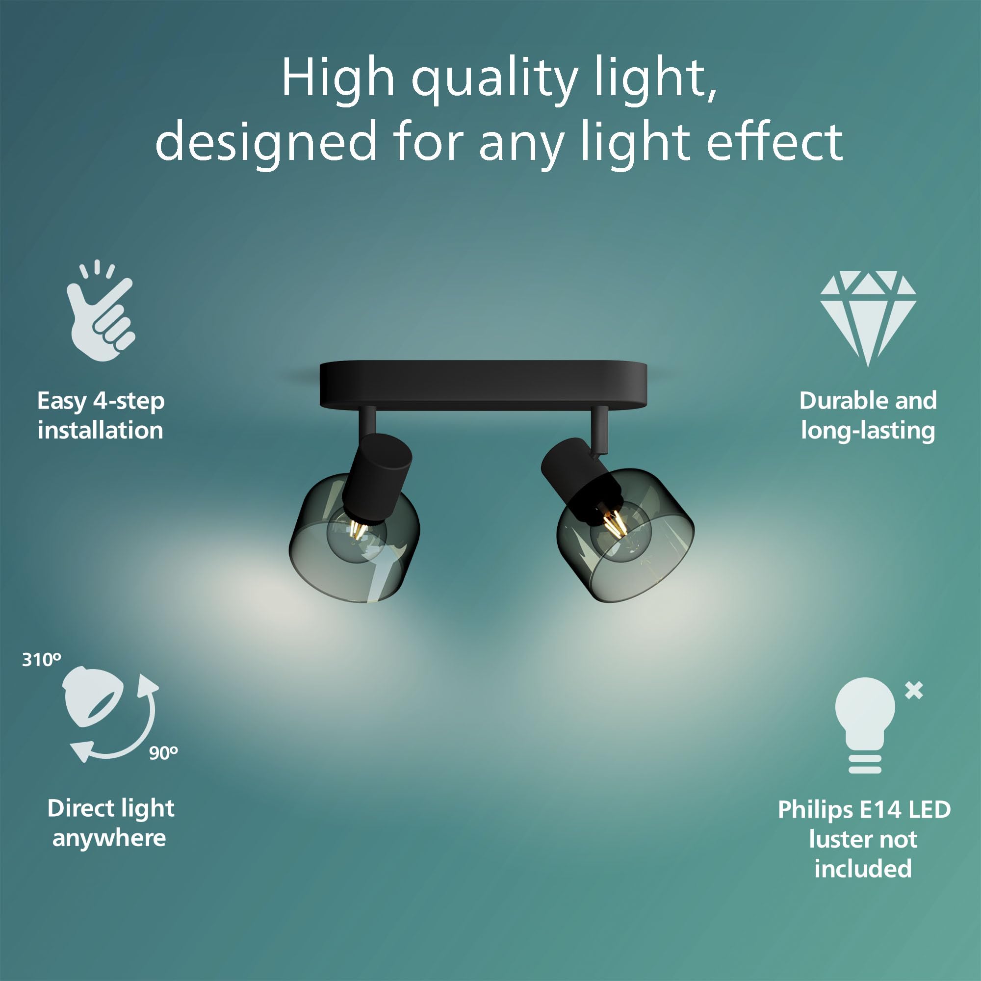 PHILIPS Sleet Spot 2-Head, E14 not Included, Black, IP20 - Image 2