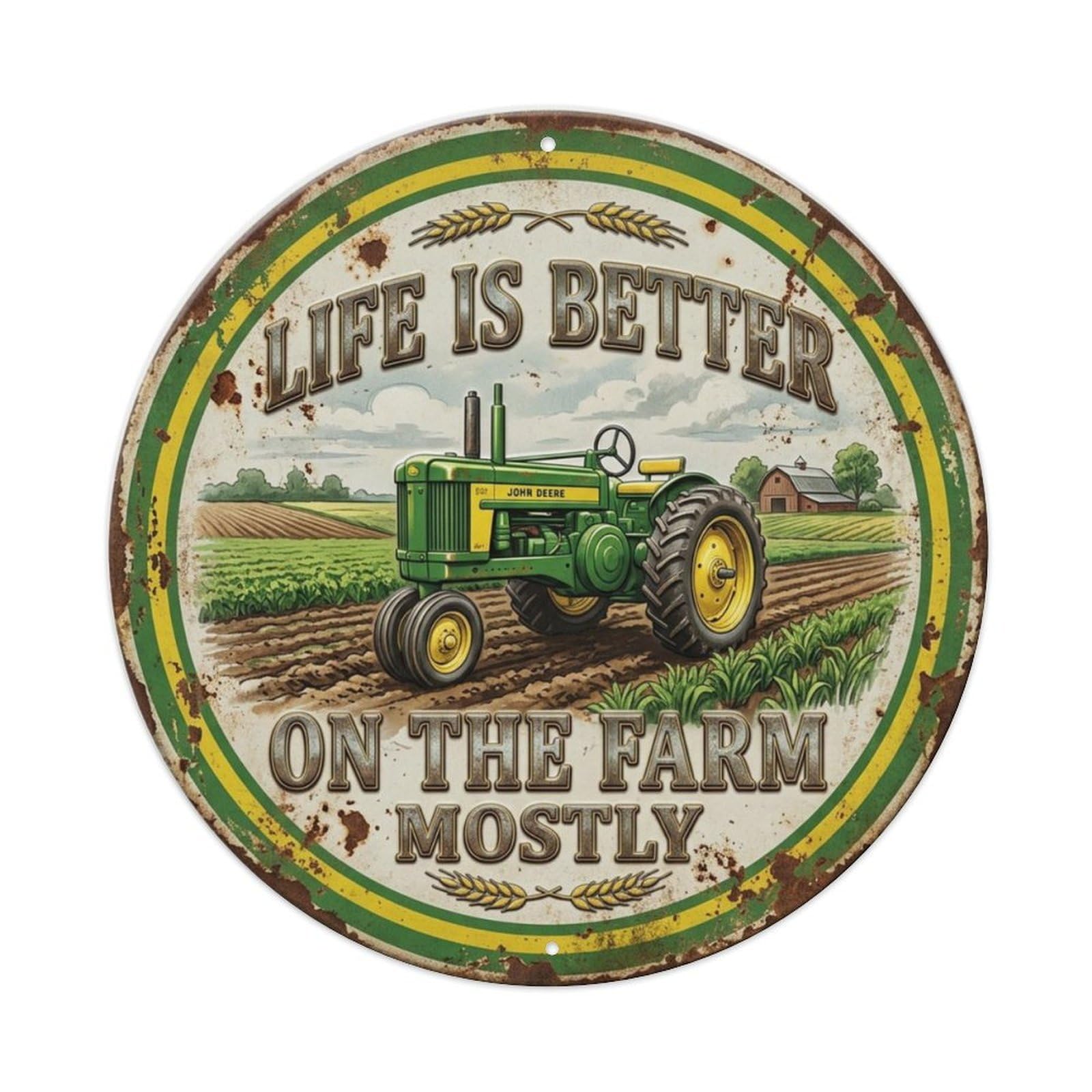 Tractor Field Garage Metal Tin Sign Plaque Wall Decor for Cafe, Club Bar, Office, Home Garden Round Metal Poster 8x8Inch