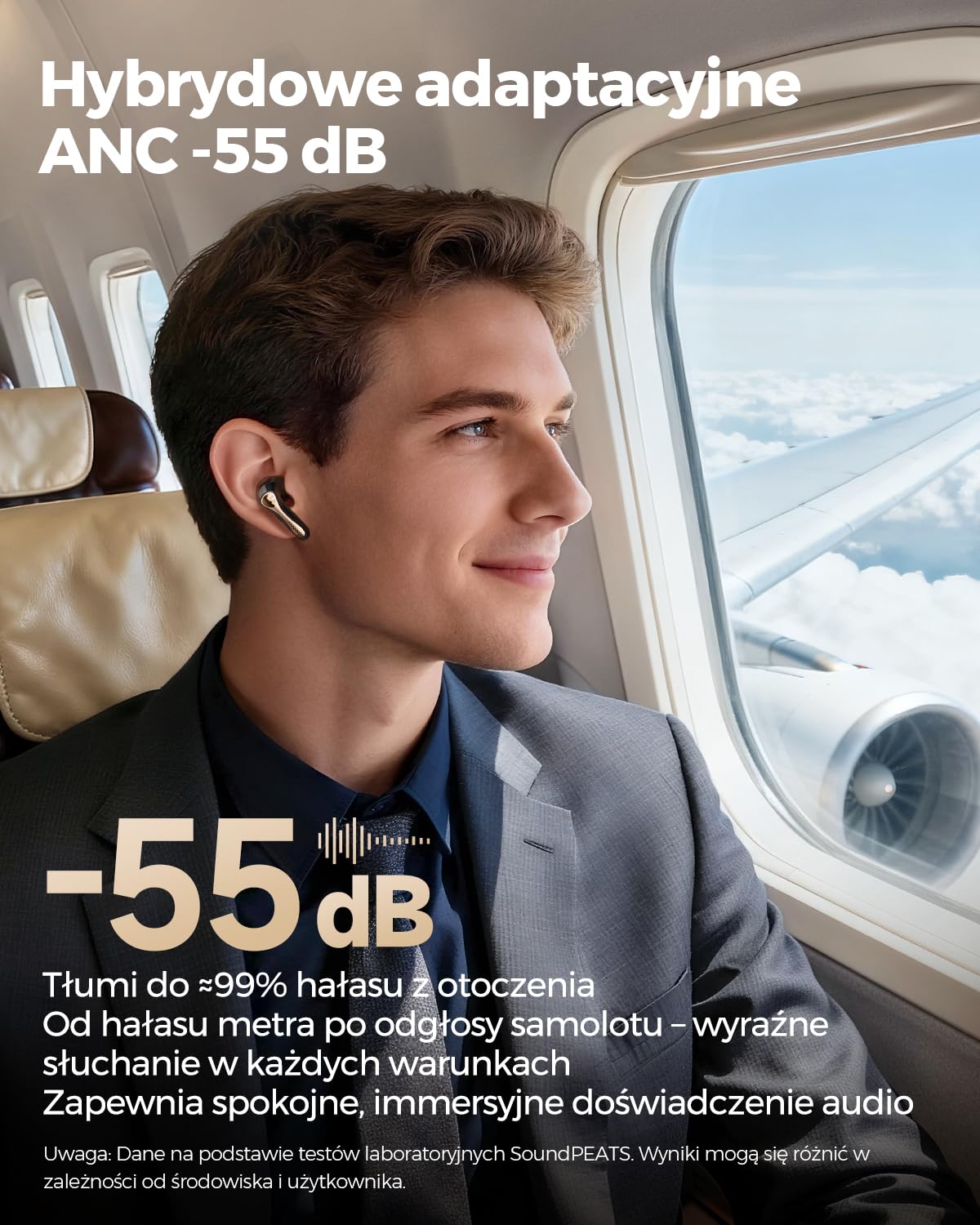 SOUNDPEATS Air5 Pro+ Bezprzewodowe słuchawki z ANC -55dB, Hi-Res LDAC/aptX Lossless, 10mm+xMEMS, 30h odtwarzania, Bluetooth 5.4, IPX5, tryb gier