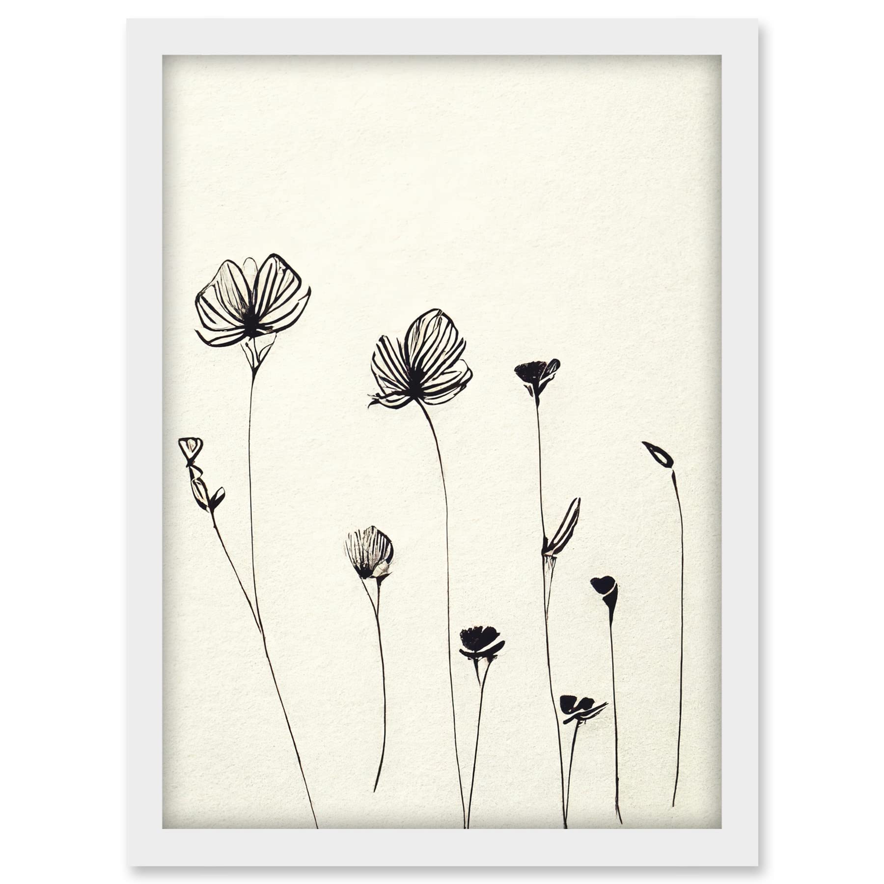 Doppelganger33 LTD Stylish Minimalist Flower Illustration Line Drawing With Black Ink Artwork Framed A3 Wall Art Print