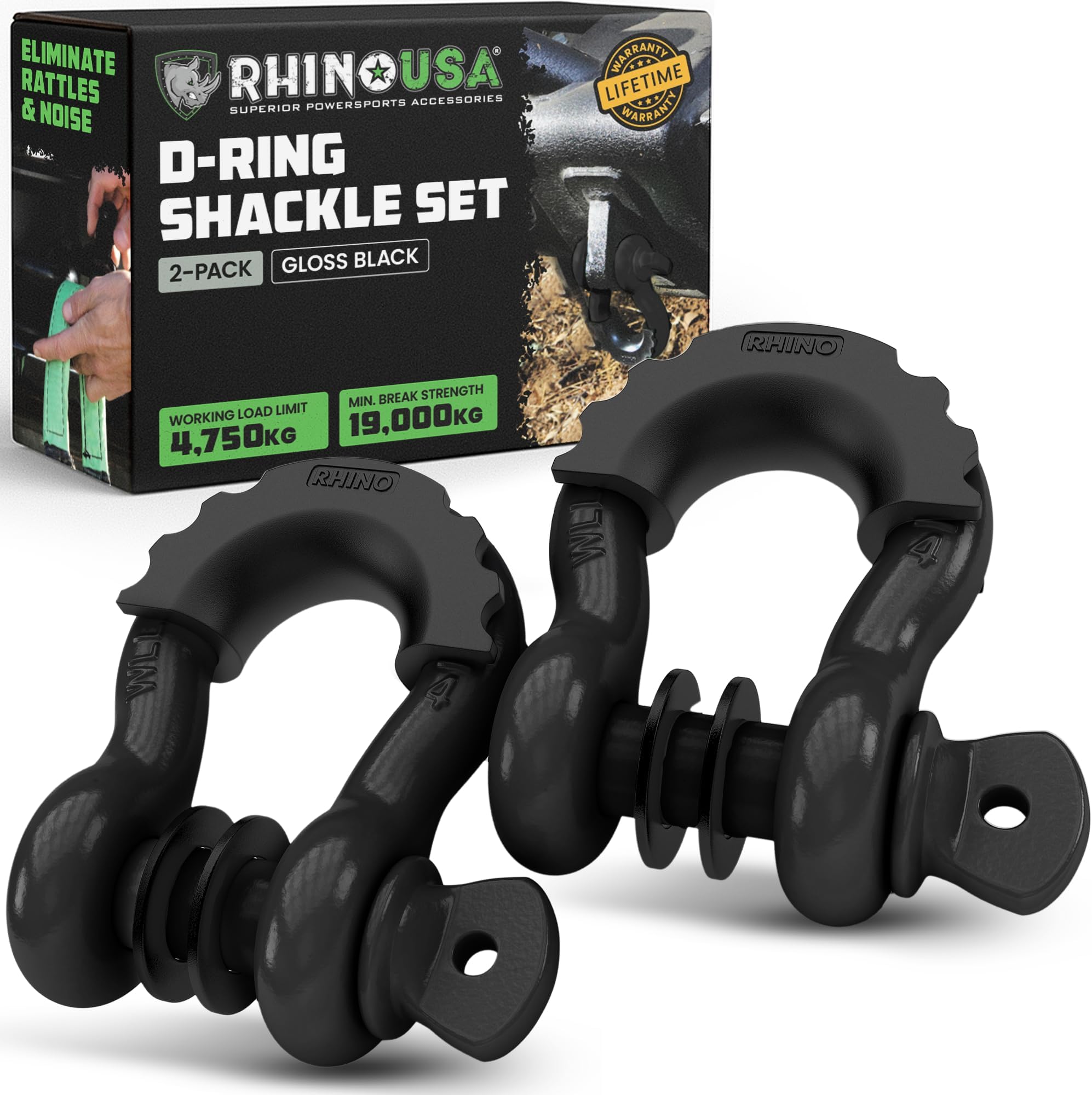– D-Ring Shackles (2-Pack) – 18,983kg Break Strength – Heavy-Duty 1.9cm Clevis Shackle with 2.2cm Pin for Towing & Off-Road Use – Pairs with Tow Strap for Vehicle Recovery (Black)