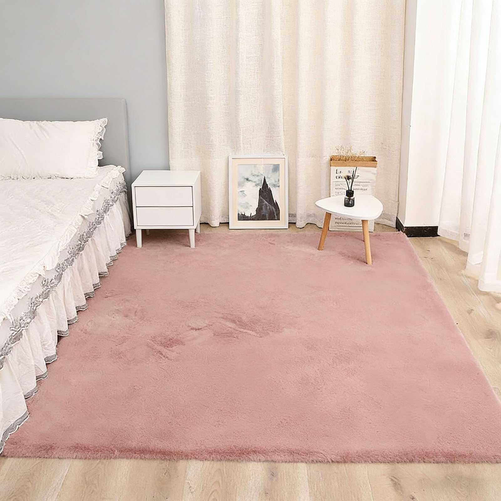 Tapis antidérapant lavable 100 x 140 cm à poils ras rose foncé
