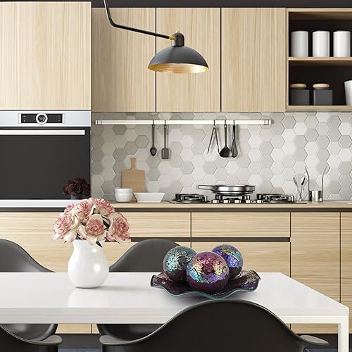 Miniatura 6 de MDLUU Juego de cuencos y bolas de centro de mesa, bandeja de mosaico con 3 esferas, plato decorativo de 12 pulgadas con orbes de mosaico de 4