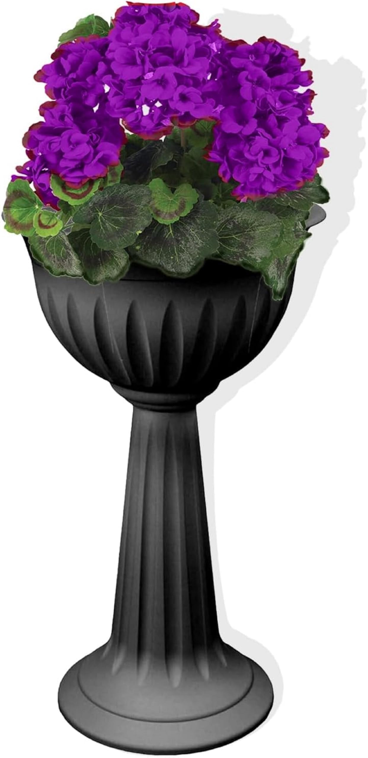 ELMORAZ Large Urn Plant Pot Stand, Outdoor Garden Planters, Flower Pots Indoor, Tall Planter No Drainage Holes Strong Plastic Black Plant pots Outdoor Large Planters Urns 75cm Tall (Black, 1)
