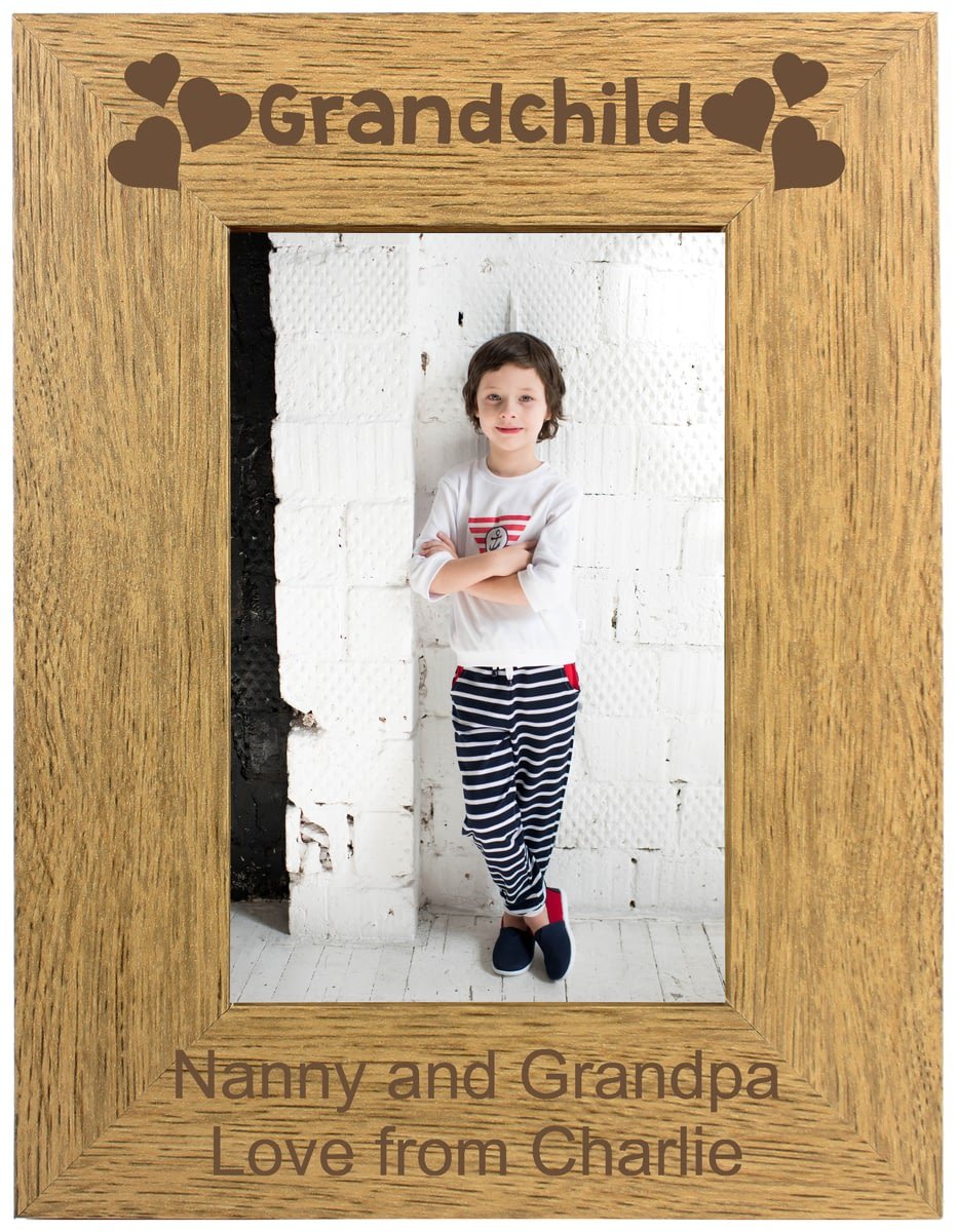 Personalised Grandchild Portrait 5x7 Wooden Photo Frame