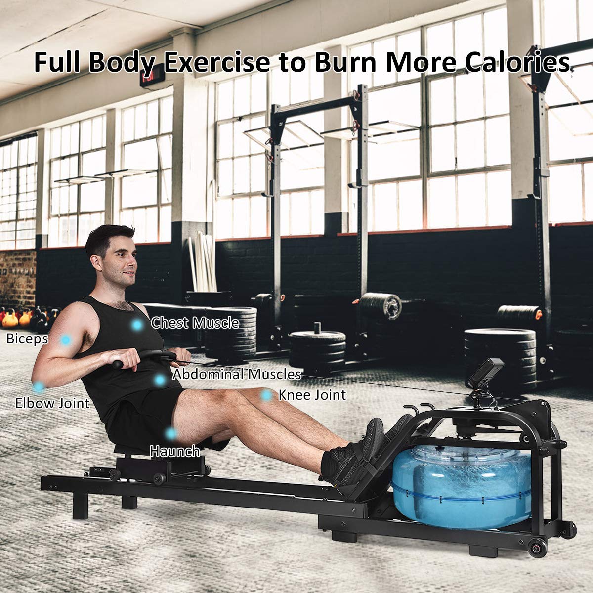 GYMAX Water Rowing Machine Water Rower with Adjustable Resistance & LCD Display Easy-Transportation Rower for Whole Body Exercise Cardio Training product thumbnail 8