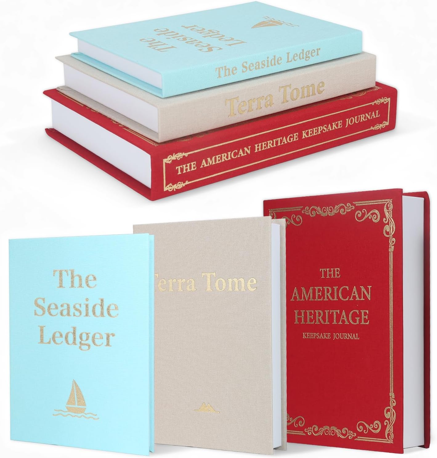 Decorative Books for home decor, Set of 3 Linen Fake Books for Coffee Table, Bookshelf,Mantel Decor- Modern Home Decoration with Hidden Storage for Photos, Keepsakes & Living Room Styling