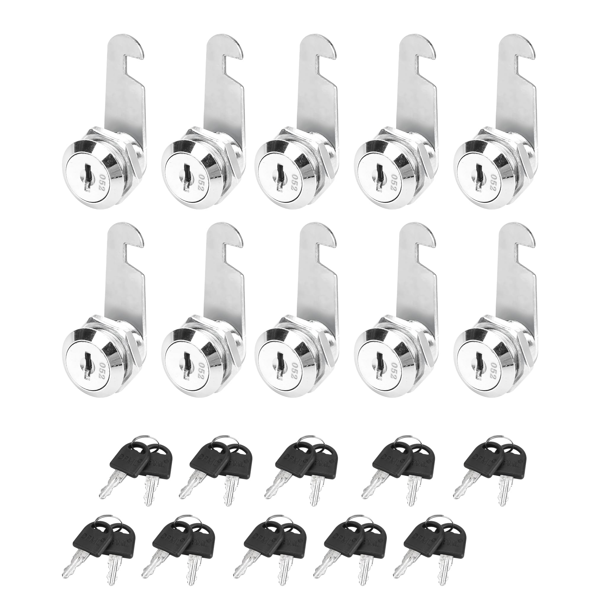 YKUKIZEE 10pcs 16mm Cam Lock Replacement Keyed Alike, Tool Box Lock with 20 Keys, 5/8 Inch Post Box Lock for Mailbox Drawer Locker Cupboard Furniture Post Box