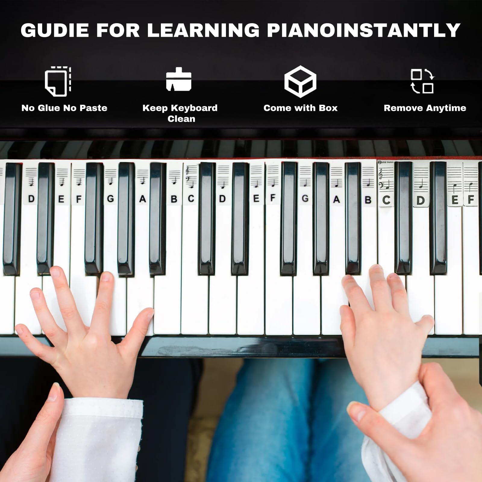Etichette in silicone per pianoforte, note musicali per pianoforte, istruzioni (lingua italiana non garantita), accessori per pianoforte per 88 tasti di dimensioni intere, tasti per pianoforte per