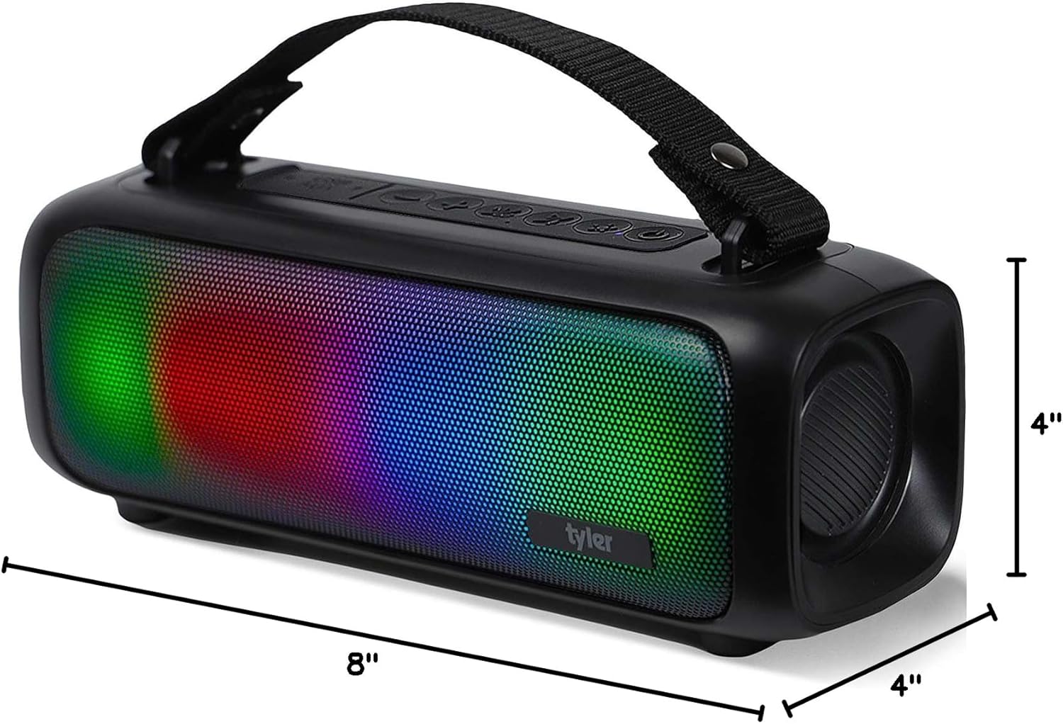 Tyler Wireless Bluetooth Speaker RGB Lighting Long Range Rechargeable Boombox USB MP3 AUX Inputs Fm Radio Sound & Bass Carry Strap Lightweight for Home Outdoor Stereo - Image 8