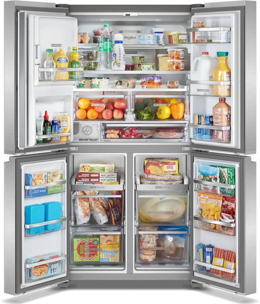 Whirlpool 36 Inch Counter-Depth 4-Door French Door Refrigerator with 19.1 Cu.ft. Capacity, Adjustable Shelves, Gallon Door Bins, Deli Drawer, In-Door-Ice® and Water, Auto Ice Maker