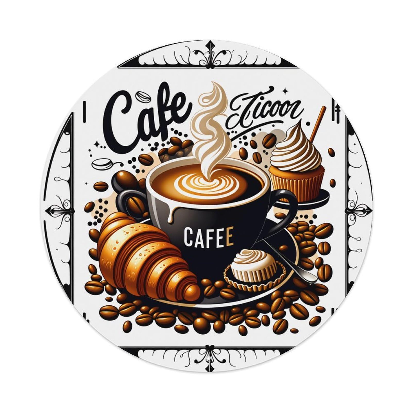Cafe Coffee Cup Croissant Cupcake Metal Tin Sign Vintage Garden Bedroom Cafe Bar Man Cave Home Wall Decor Metal Poster 8x8 inches