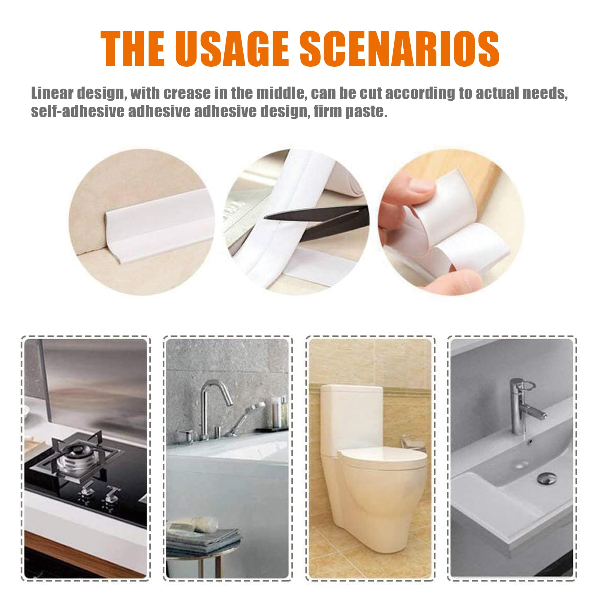 Dichtungsband, wasserdicht, für Badezimmer, selbstklebendes Dichtungsband für Küche, Spüle, WC, Badewanne, Dusche, Badewanne, Boden, Wand, Kantenschutzstreifen (3,8 x 3,2 m, 3 Stück)