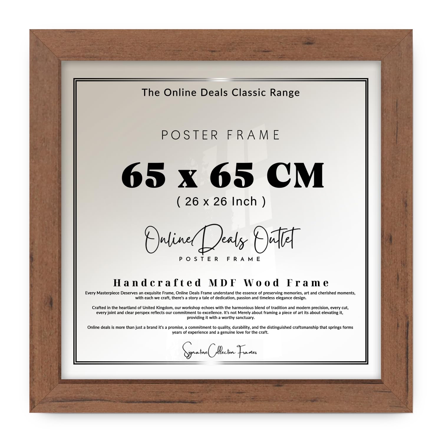Online Deals | MDF Poster Frame (65 x 65 CM) for Movie Posters, Music & Film Art, 26" x 26" MDF Finish, Easy Hanging Hooks [ Walnut ]