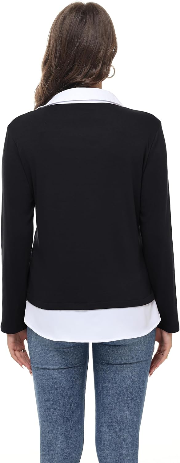 Womens Sweaters Fall Fashion 2025 V Neck Long Sleeve Collared Shirts Office Business Lightweight 2 in 1 Tops - Image 6