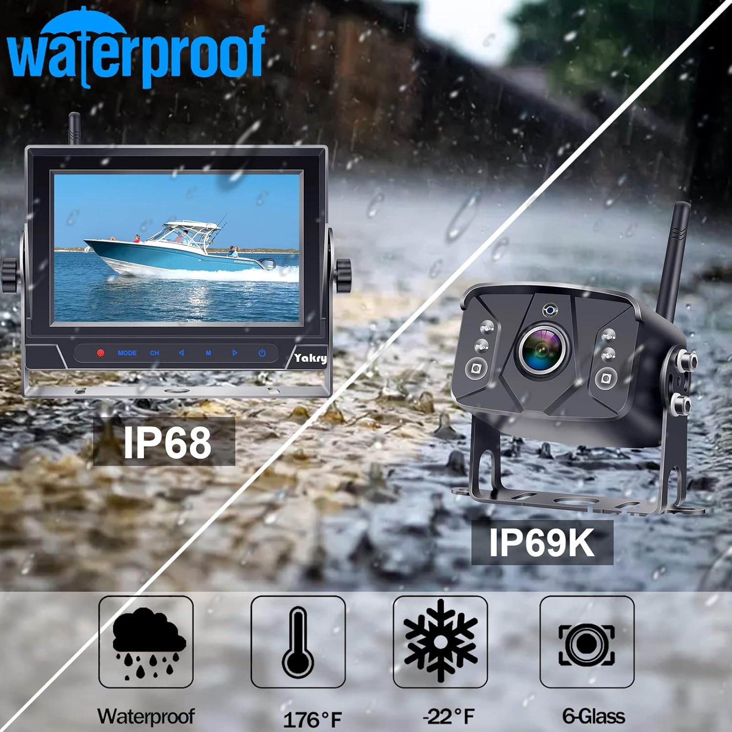 Onе-Dау Sаlе: Uр tо 60% оƒƒ Wireless Backup Camera for Trailer HD 1080P RV Camera with 7 Inch Monitor for RVs,Forklifts,Trucks,Crane,Harvester,Boat High-Speed Observation System Waterproof System Yakry Y34