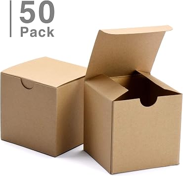 Switory Small Gift Box 50pc, 10x10x10cm Kraft Gift Boxes with Lids, Brown