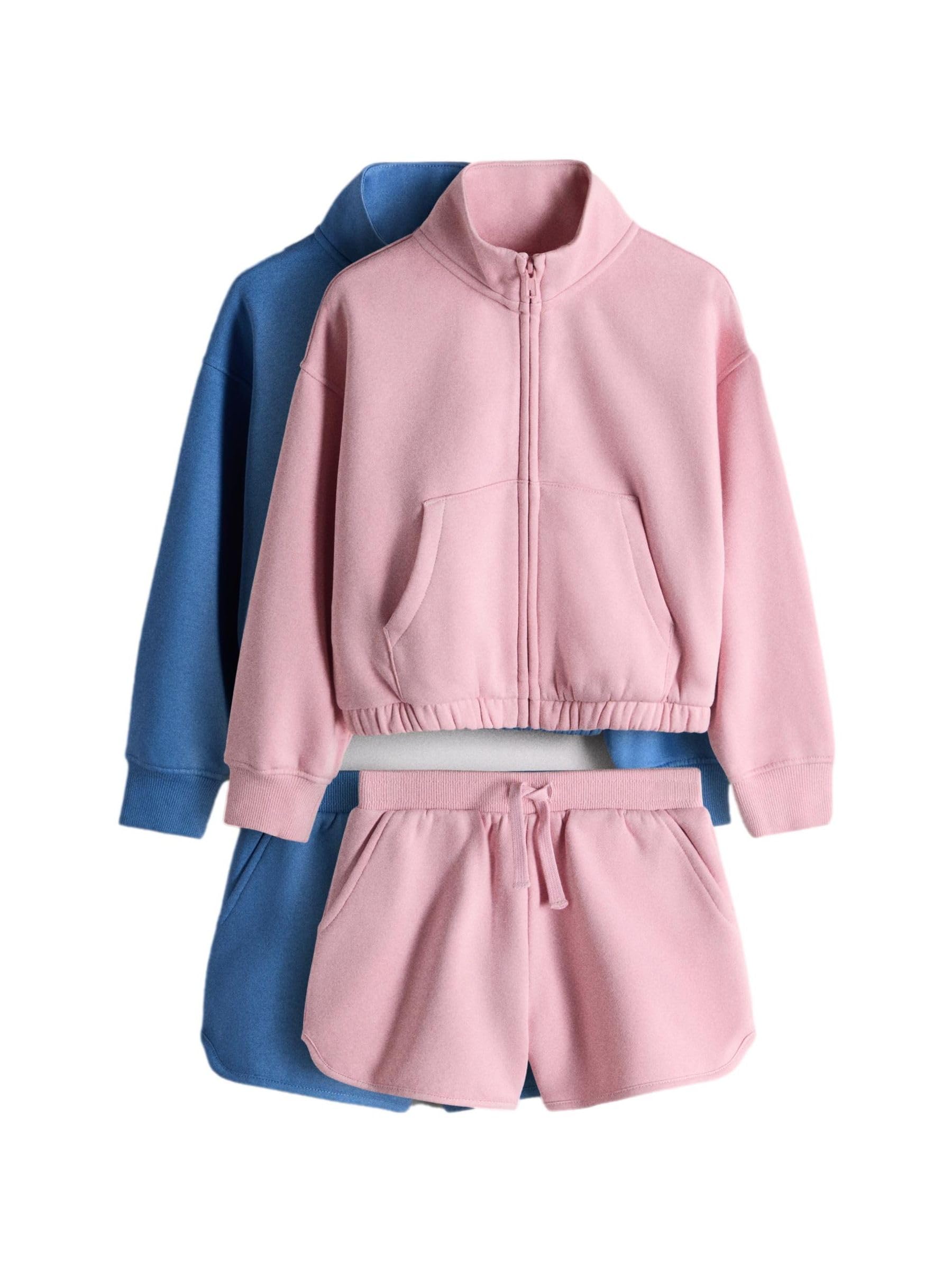 THE SET Mädchen Kurze Reißverschlussjacke aus Jersey mit Trichterkragen und Shorts, 2er-Pack