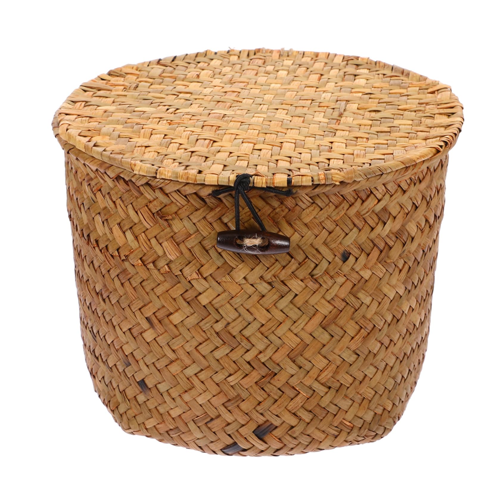 2 cestas de almacenamiento de mimbre con tapas, grandes cestas decorativas de hierba marina para decoración del hogar o almacenamiento de bodas, fibra natural, diseño versátil y elegante