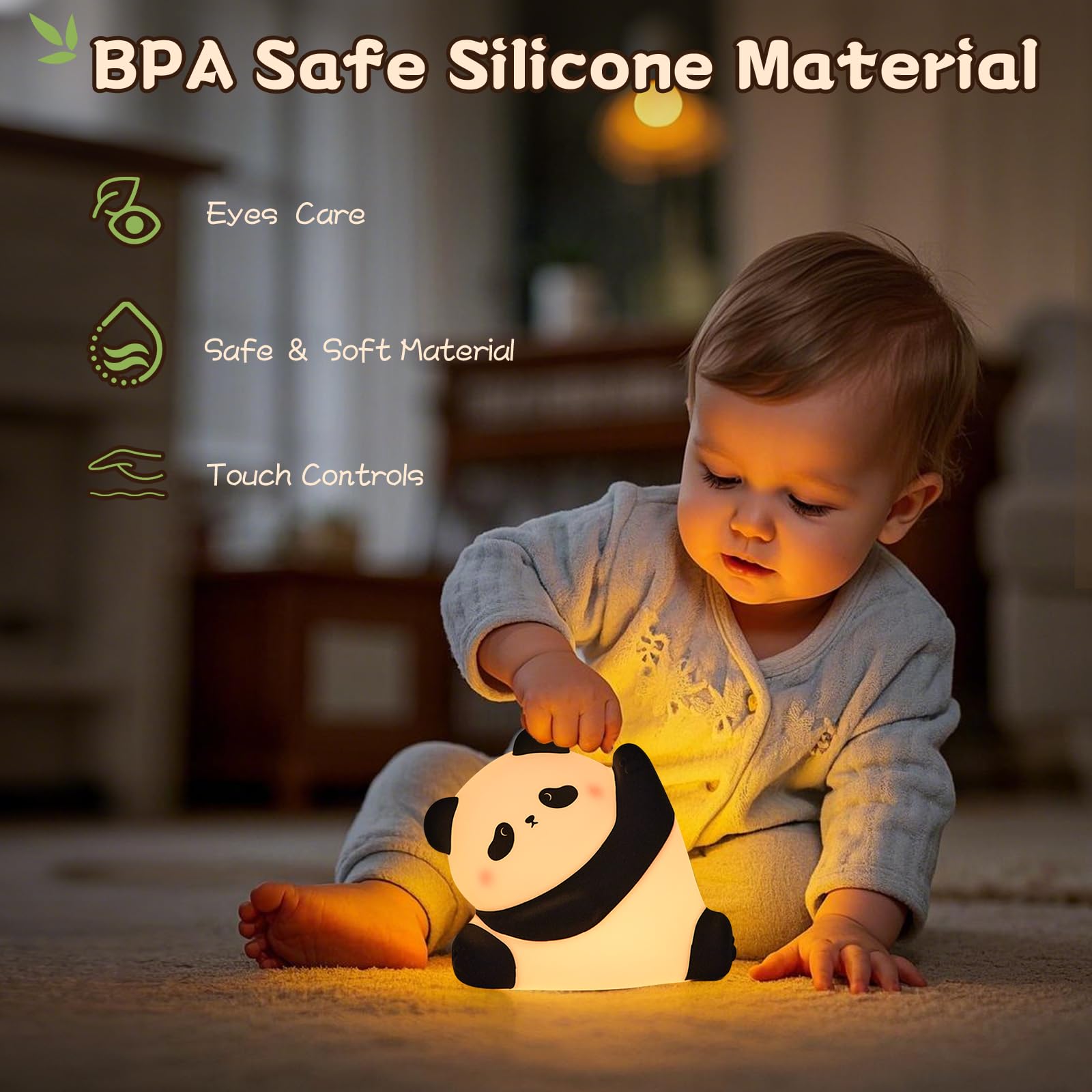 Wastou Silicone Panda Night Light,3-Level Dimmable Brightness Nursery Nightlight with 30 min Timer - Image 4