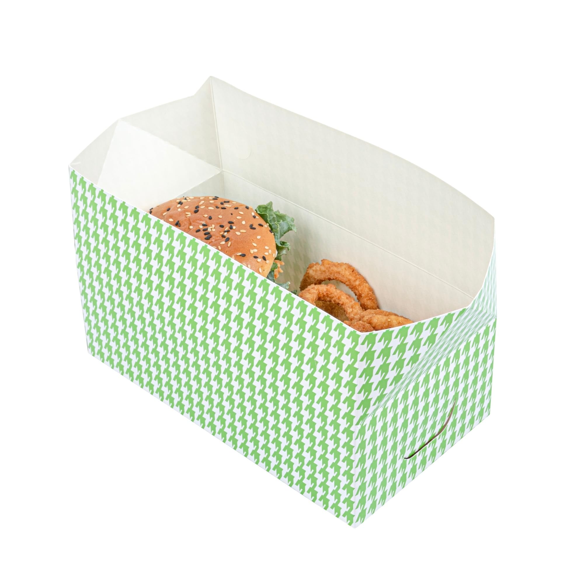 Restaurantware Paper Takeout Box 100 Count 71 Oz Spill-Resistant Food Container Durable Disposable Lunch Box Greaseproof Recyclable Large Capacity Green Houndstooth Design 8.86 x 4.88 x 3.07 Inches