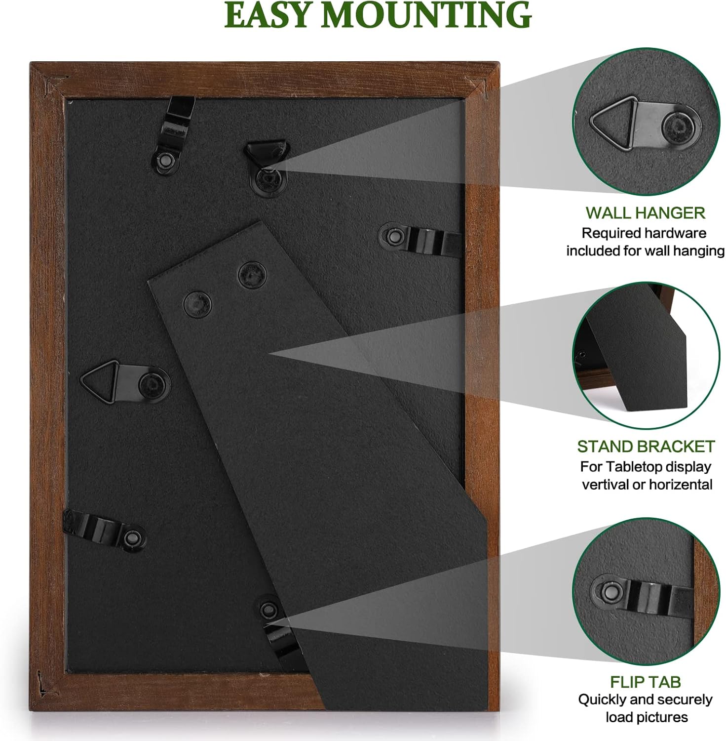 Emfogo 5x7 Picture Frame, Pack of 2 Rustic Picture Frames 5x7 with Real Glass, Solid Wood 5x7 Photo Frame for Table Top Display or Wall Mounted (Vintage Walnut) - Image 6