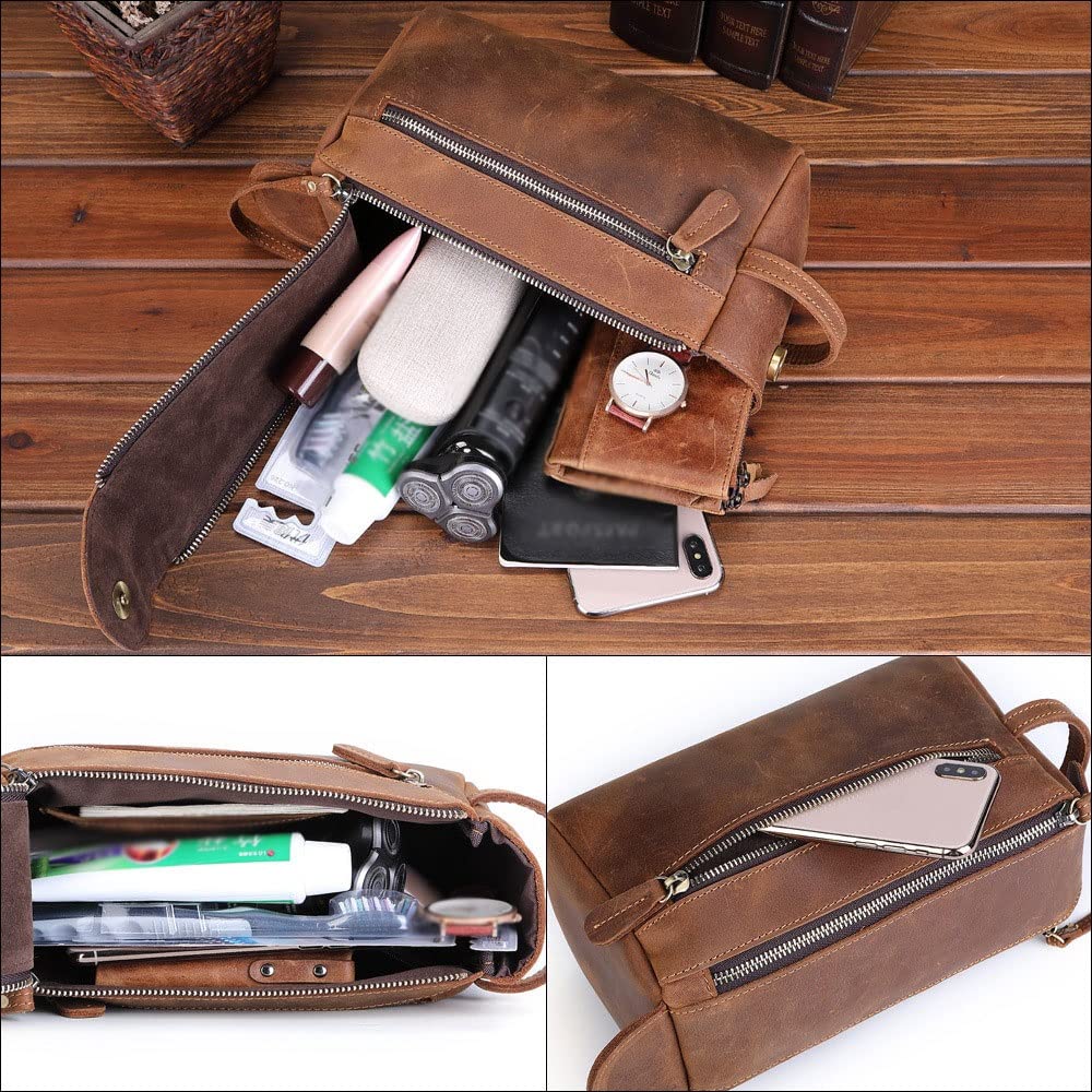Leder -Toilettenbeutel mit Griffen, Hygieneorganisator, Reisen, Badezimmer, Rasur, Aufbewahrung, Reisen und Pflege -Wesentliche