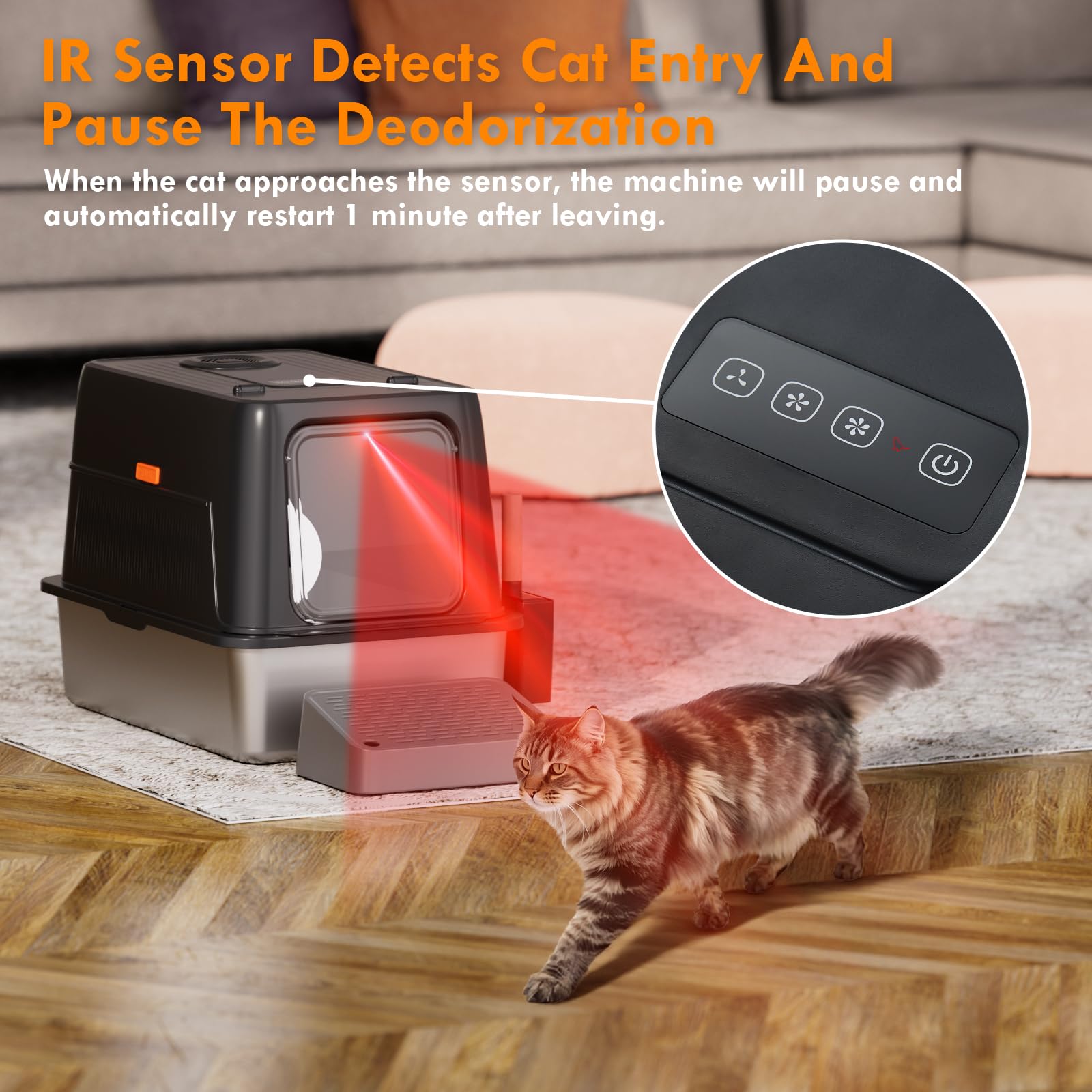 Smart Odor Control Cat Litter Box with Lid, Stainless Steel Cat Litter Box with Infrared Sensor, Large Litter Boxs for Cats, 3 in 1 Design and 135&deg; Flip-Top, Litter Scoop & Foot Pedal - image 3