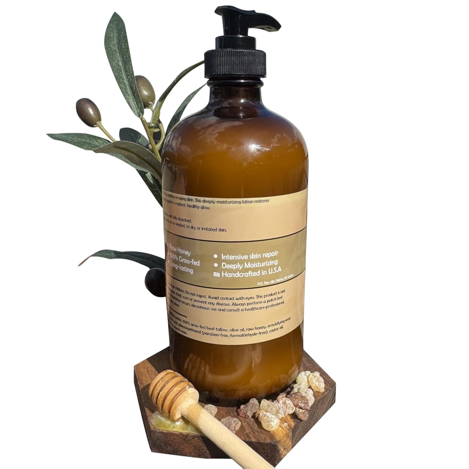 100% Grass-Fed Tallow & Raw Honey Body, face Lotion with Olive Oil & Frankincense + Myrrh Infused Castor Oil