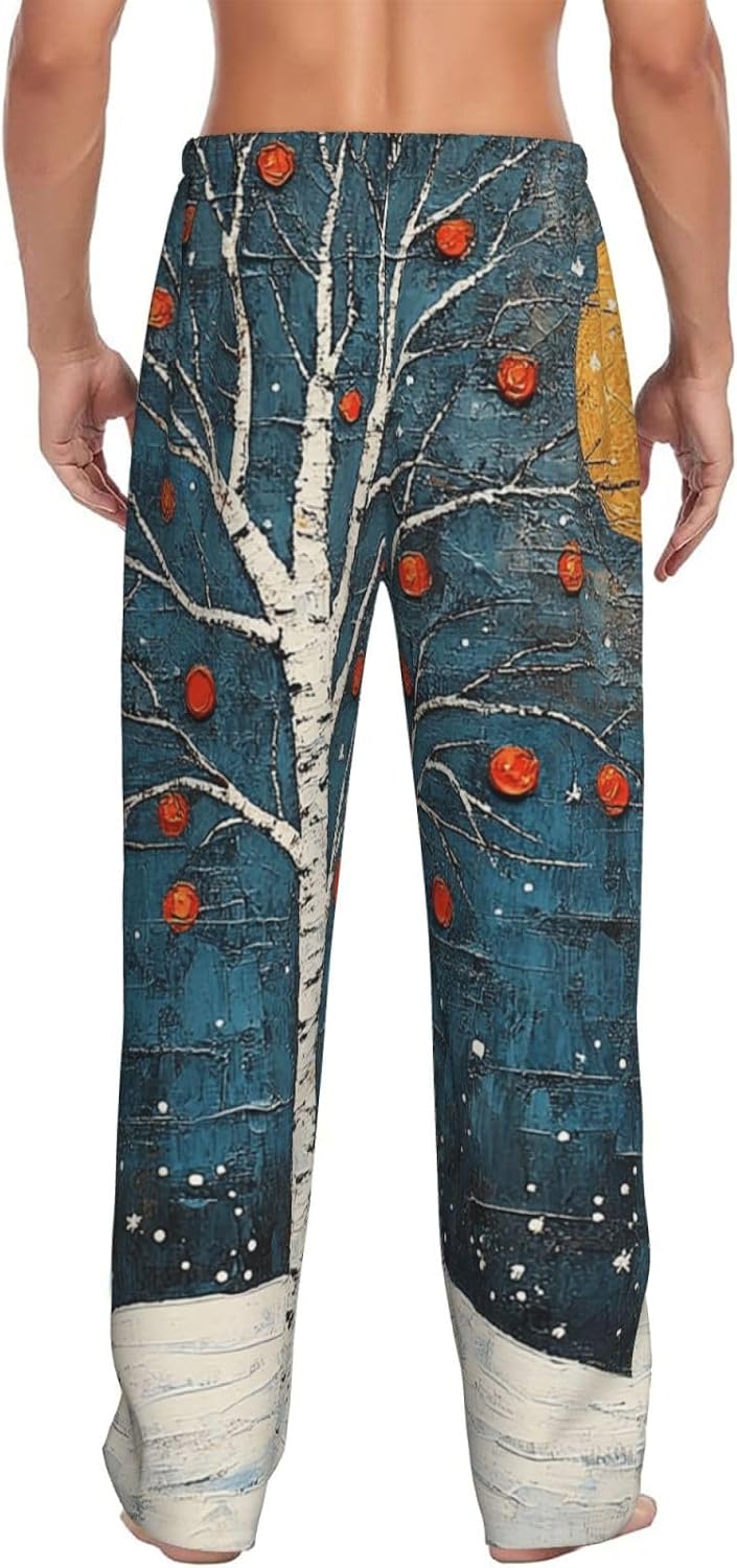 Pajama Pants for Men Soft PJ Bottoms Lounge Sleepwear Merry Christmas Birch Tree Sleep Pajama Bottom with Pockets