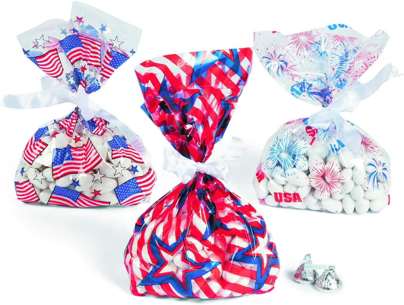 Fun Express Patriotic Cello Bag Assortment (36 pieces) Fourth of July Party Supplies, Favor Bags, Cellophane Bags, Patriotic Party Supplies