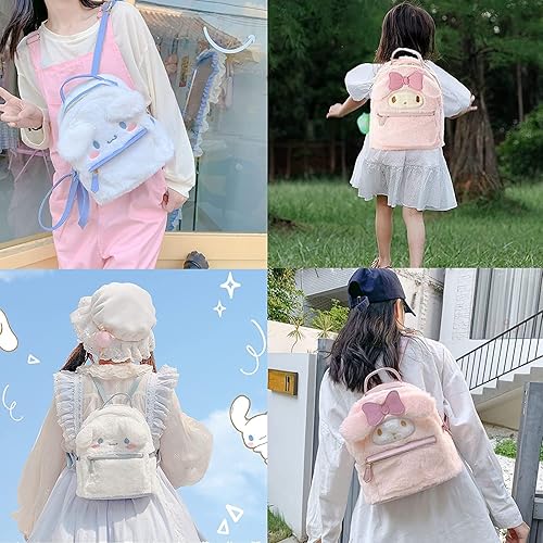 Miniatura 7 de Linda mochila peluda de canela melodía para perro mochila de felpa linda para niña My Melody Blanco