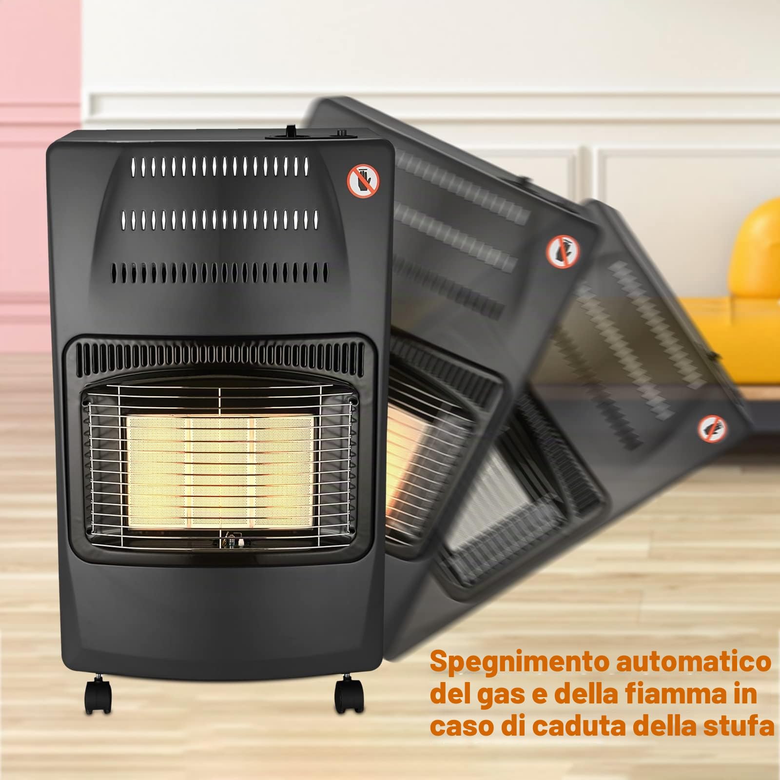Stufa a Gas Portatile 4200 W – Riscaldatore a Gas con 3 Livelli di Potenza, Sistema di Sicurezza ODS e Spegnimento Automatico Antiribaltamento, Ideale per Casa, Garage e Campeggio
