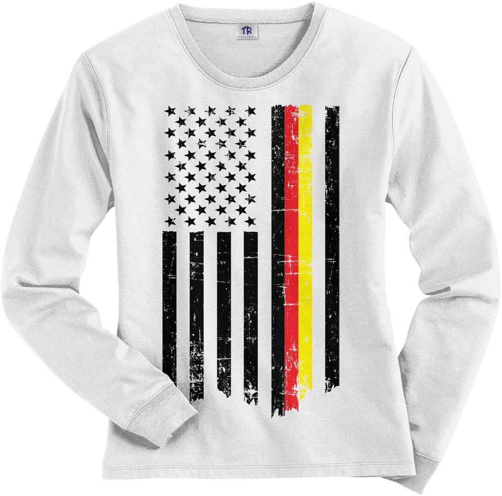 Threadrock Women's Germany USA German American Flag Long Sleeve T-Shirt