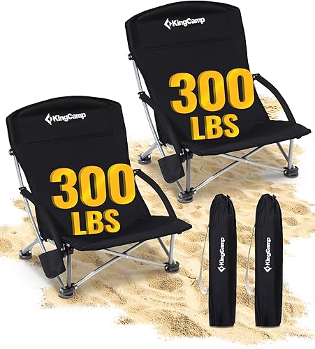 Miniatura 16 de KingCamp Sillas de playa bajas, silla portátil plegable para adultos, asiento ligero extra ancho, 300 libras, mochila de gran tamaño, bolsa de