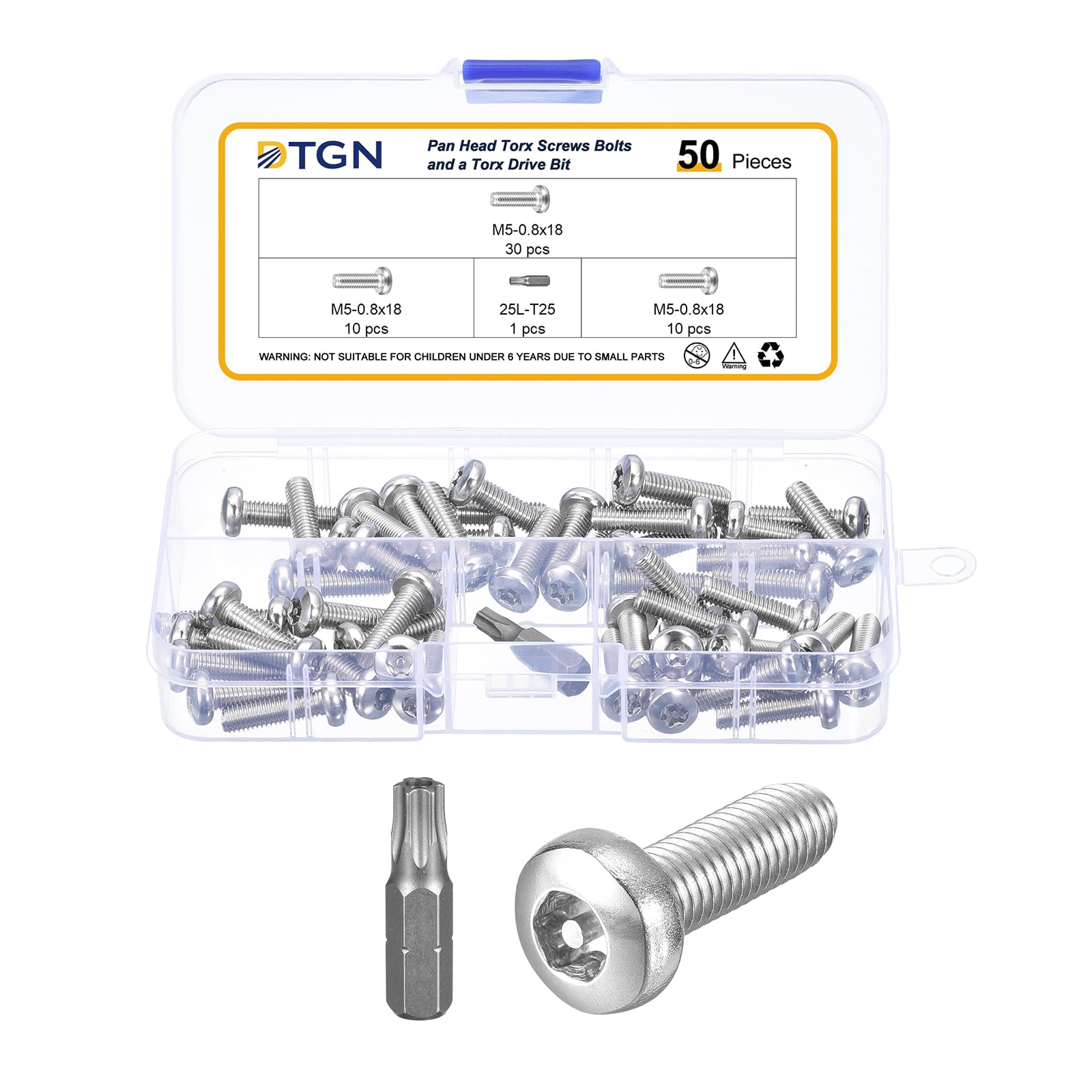 DTGN M5x18mm Pan Head Torx Security Screws, 50Pack, Good for Machinery