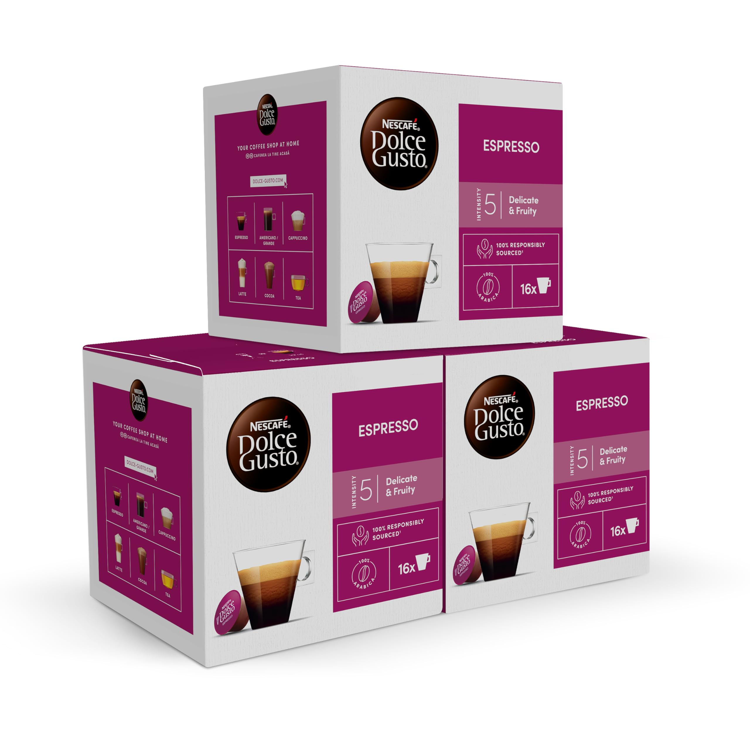 NESCAFÉ Dolce Gusto Espresso - Cápsulas de Café, 48 Cápsulas (3 x 16) - Intensidad 5 - Café corto con notas frutales - Originales para cafeteras Dolce Gusto