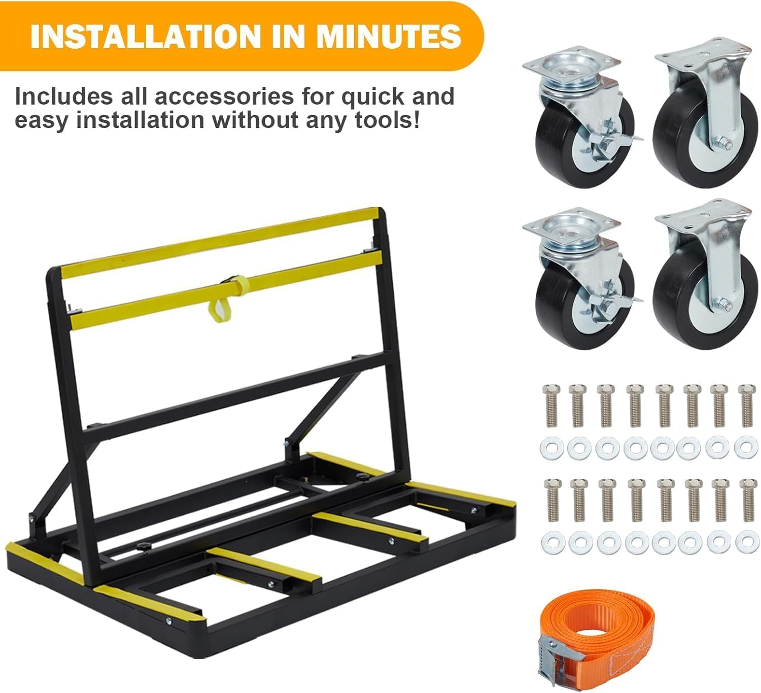 Heavy Duty Folding Drywall Cart - 2200lbs Capacity Panel Dolly with Extendable Deck & 4 Swivel Casters for Sheetrock, Plywood, Glass Transport.