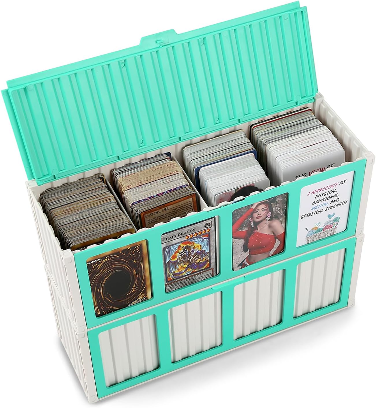 MUQING 2 Pack Green Trading Card Storage Box Holds 1600 Cards, Plastic Playing Sports Baseball Card Case, Collectible Card Organizer Bin, Only suitable for Nnsleeved Cards